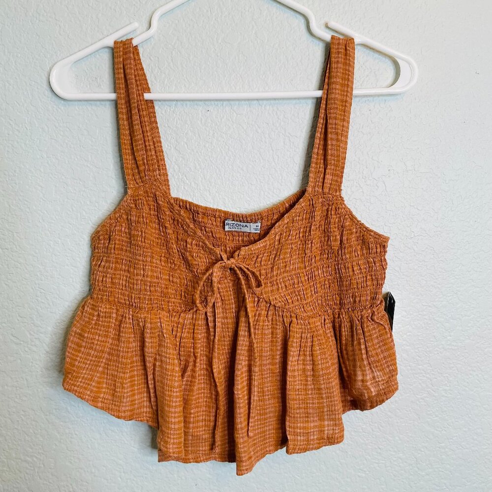 Arizona Jean Co. Rust Orange Plaid Tie Front Flowy Crop Tank Top | NWT | Medium - Picture 1 of 7